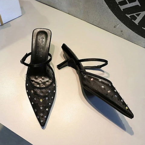 New Fashion Elegant Mesh Lace Pointed Toe Thin Heel CODE: KAR4671