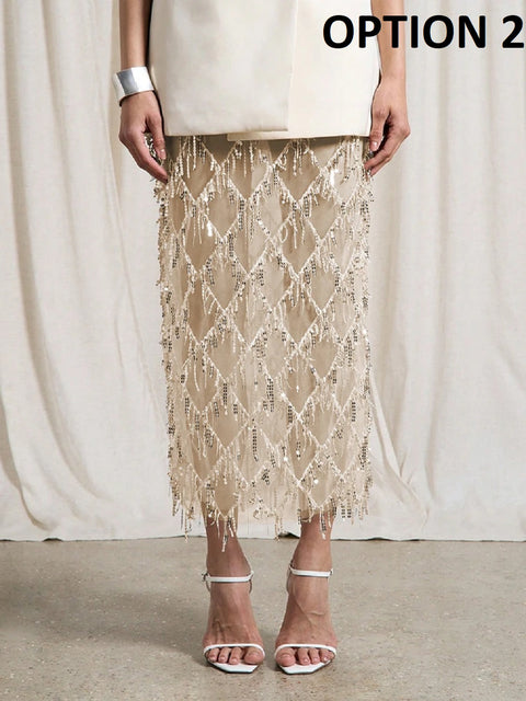 New Fashion Elegant Tassel Sequin Spring Long Skirt CODE: KAR4682