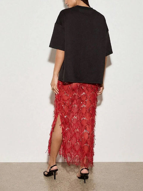 New Fashion Elegant Tassel Sequin Spring Long Skirt CODE: KAR4682