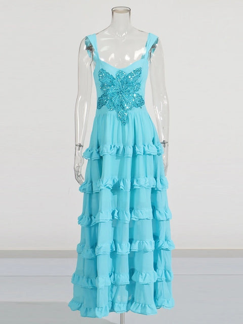 New Square Collar Sleeveless Patchwork Backless Long Dress CODE: KAR4690