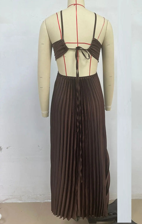 New Pleated Sleeveless Backless Lace-up Maxi Long Dress CODE: KAR4695
