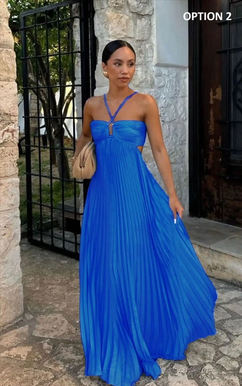 New Pleated Sleeveless Backless Lace-up Maxi Long Dress CODE: KAR4695
