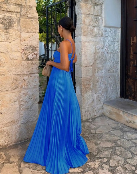New Pleated Sleeveless Backless Lace-up Maxi Long Dress CODE: KAR4695