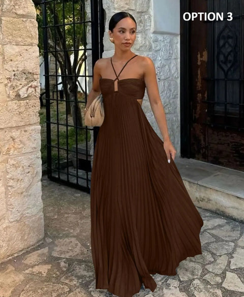 New Pleated Sleeveless Backless Lace-up Maxi Long Dress CODE: KAR4695