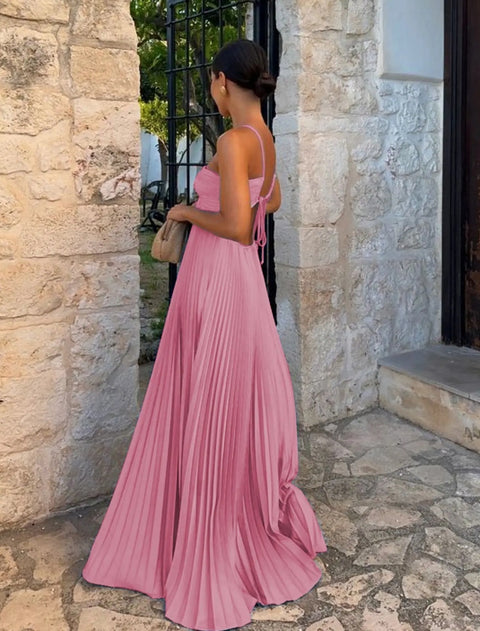 New Pleated Sleeveless Backless Lace-up Maxi Long Dress CODE: KAR4695