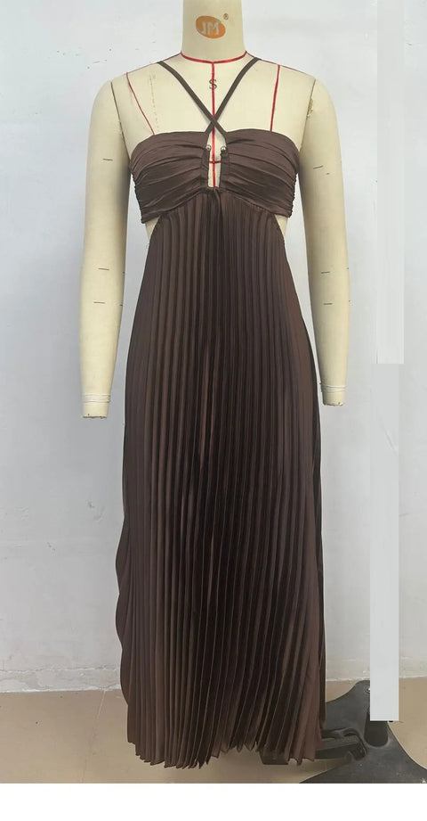 New Pleated Sleeveless Backless Lace-up Maxi Long Dress CODE: KAR4695