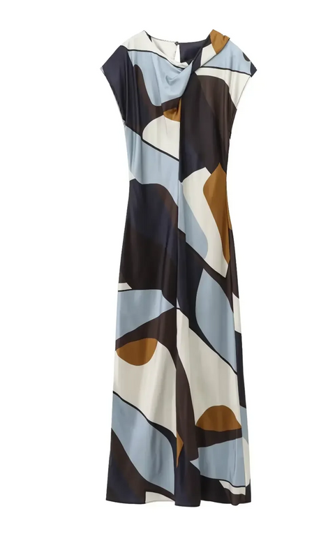 New Fashion Versatile Print Short-sleeved Long Midi Dress CODE: KAR4697