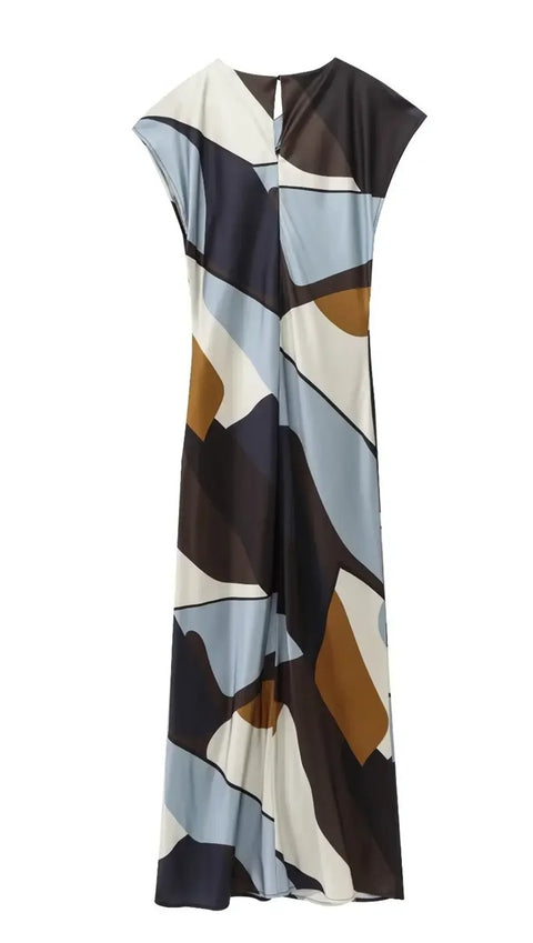 New Fashion Versatile Print Short-sleeved Long Midi Dress CODE: KAR4697