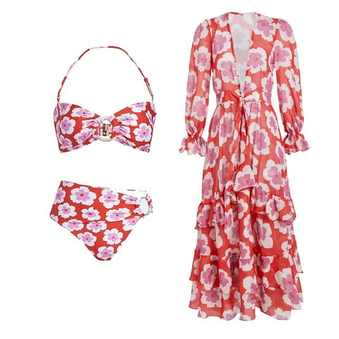 New Fashion Neck Printing Split Swimwear Set CODE: KAR4701