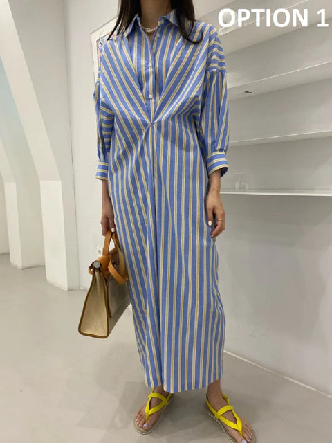 New Fashion Lapel Single Breasted Long Loose Shirt Dress CODE: KAR4703