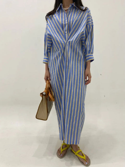 New Fashion Lapel Single Breasted Long Loose Shirt Dress CODE: KAR4703
