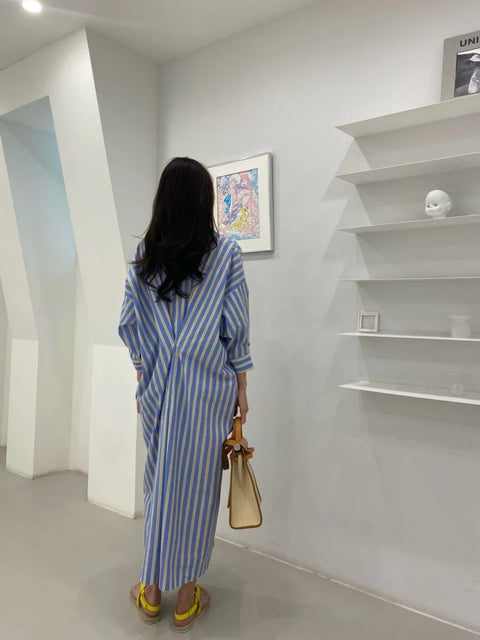 New Fashion Lapel Single Breasted Long Loose Shirt Dress CODE: KAR4703