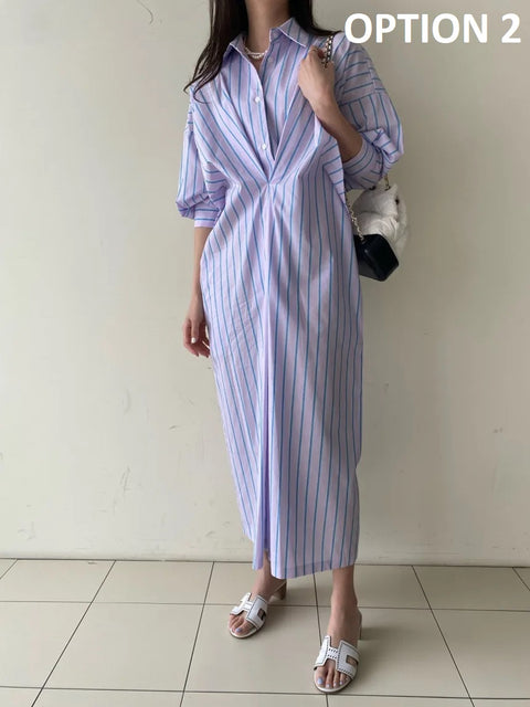 New Fashion Lapel Single Breasted Long Loose Shirt Dress CODE: KAR4703