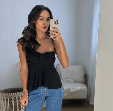 New Fashion Vest Solid Slim Off Shoulder Lace Up Pleated Backless Top CODE: KAR4704