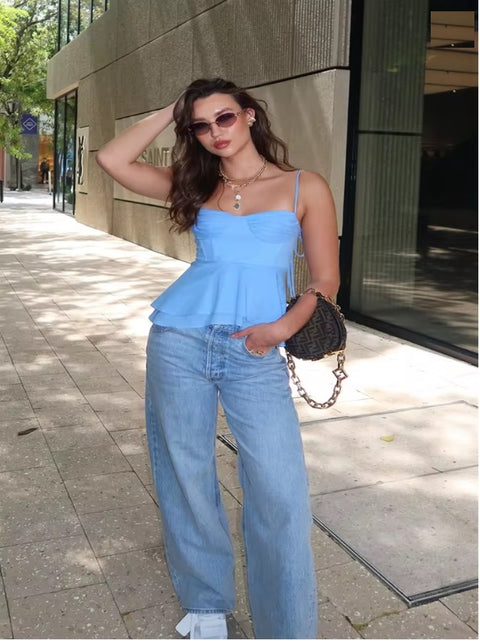 New Fashion Vest Solid Slim Off Shoulder Lace Up Pleated Backless Top CODE: KAR4704