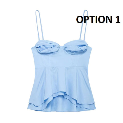 New Fashion Vest Solid Slim Off Shoulder Lace Up Pleated Backless Top CODE: KAR4704