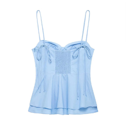New Fashion Vest Solid Slim Off Shoulder Lace Up Pleated Backless Top CODE: KAR4704