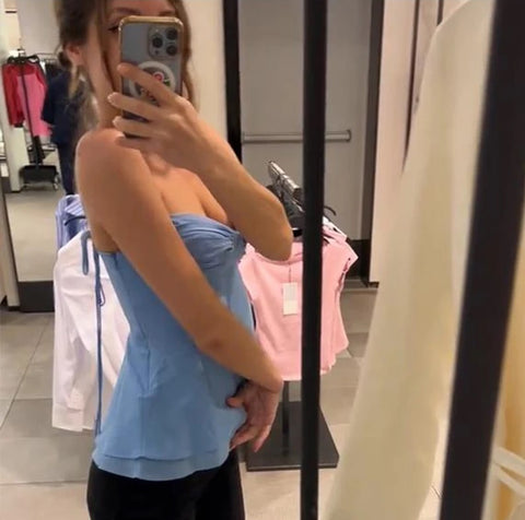 New Fashion Vest Solid Slim Off Shoulder Lace Up Pleated Backless Top CODE: KAR4704