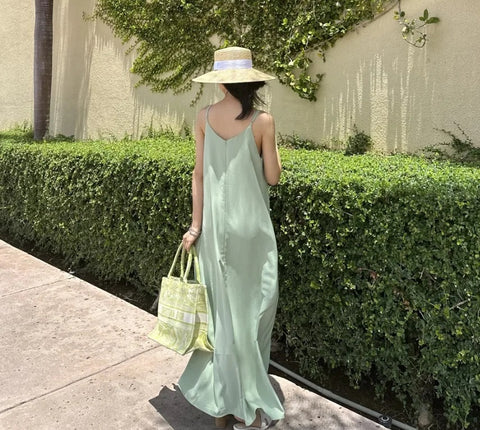 New Fashion Flowing Draped Linen Strap Dress CODE: KAR4707