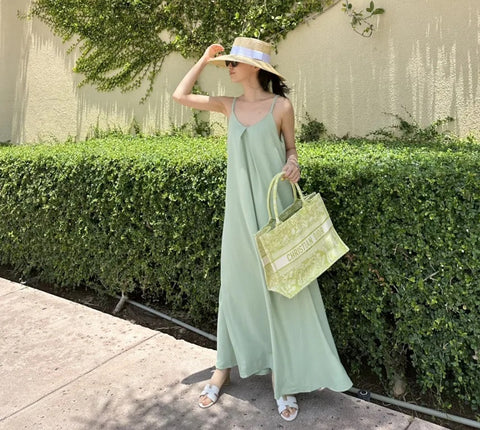 New Fashion Flowing Draped Linen Strap Dress CODE: KAR4707