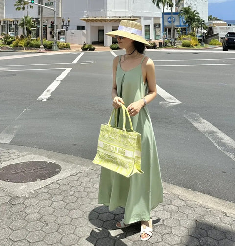 New Fashion Flowing Draped Linen Strap Dress CODE: KAR4707