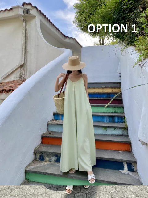 New Fashion Flowing Draped Linen Strap Dress CODE: KAR4707