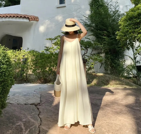 New Fashion Flowing Draped Linen Strap Dress CODE: KAR4707