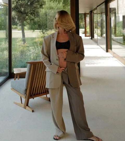 New Fashion Panelled Patchwork Blazer Pants 2 piece Set CODE: KAR4712