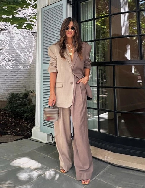 New Fashion Panelled Patchwork Blazer Pants 2 piece Set CODE: KAR4712