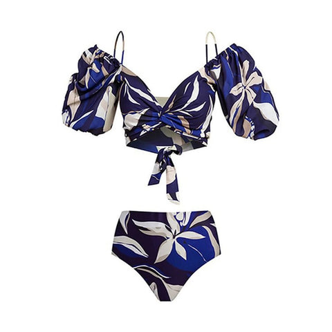 New fashion Ruffle Edge Hollow Strap Printed Swimsuit CODE: KAR4714
