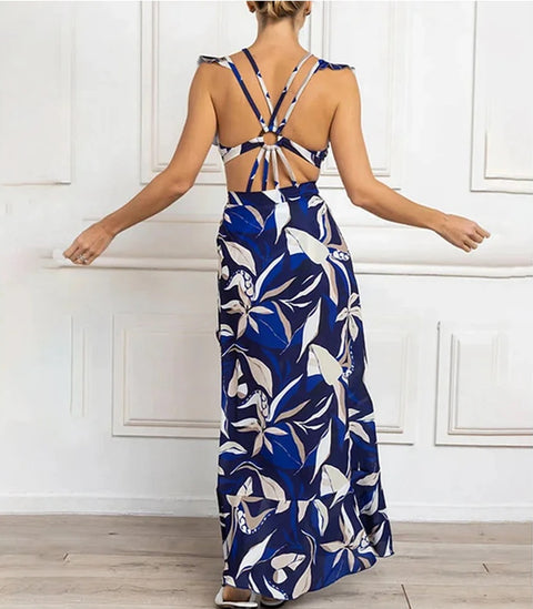 New fashion Ruffle Edge Hollow Strap Printed Swimsuit CODE: KAR4714