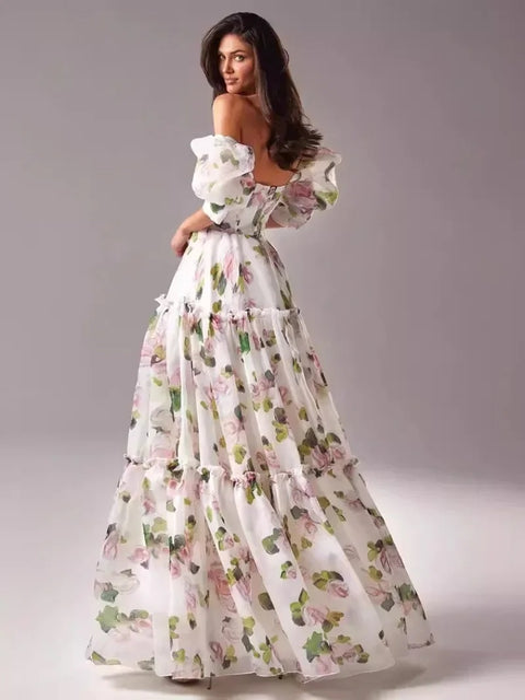 New Fashion Floral Layer Ruffle Floor Length Long Dress CODE: KAR4716