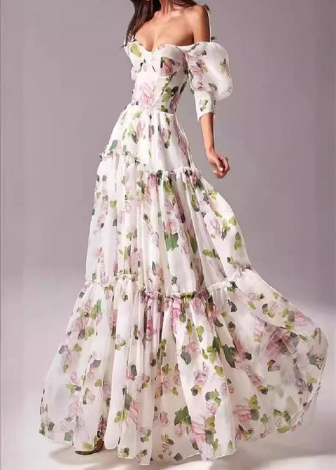 New Fashion Floral Layer Ruffle Floor Length Long Dress CODE: KAR4716