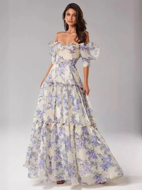 New Fashion Floral Layer Ruffle Floor Length Long Dress CODE: KAR4716