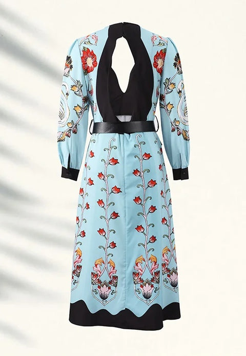 New Fashion Elegant Printed Deep V-neck Long Dress CODE: KAR4718