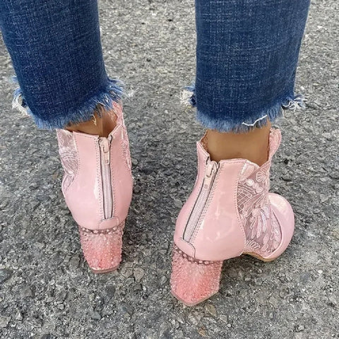 New Fashion Retro Embroidered Lace High Heel Ankle Boots CODE: KAR4720