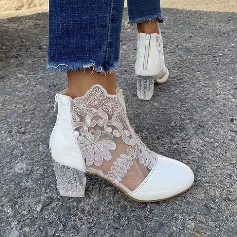 New Fashion Retro Embroidered Lace High Heel Ankle Boots CODE: KAR4720