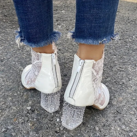 New Fashion Retro Embroidered Lace High Heel Ankle Boots CODE: KAR4720