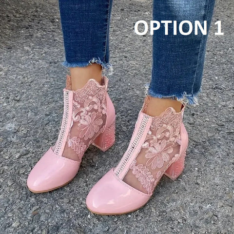New Fashion Retro Embroidered Lace High Heel Ankle Boots CODE: KAR4720