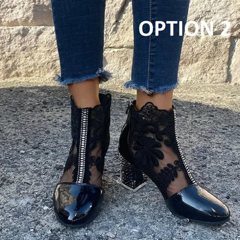 New Fashion Retro Embroidered Lace High Heel Ankle Boots CODE: KAR4720