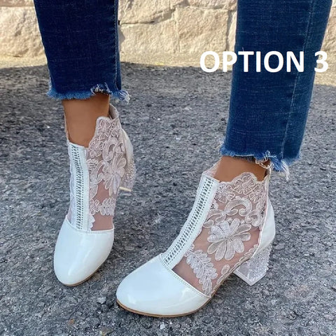 New Fashion Retro Embroidered Lace High Heel Ankle Boots CODE: KAR4720