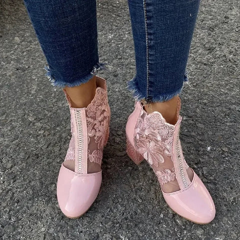 New Fashion Retro Embroidered Lace High Heel Ankle Boots CODE: KAR4720
