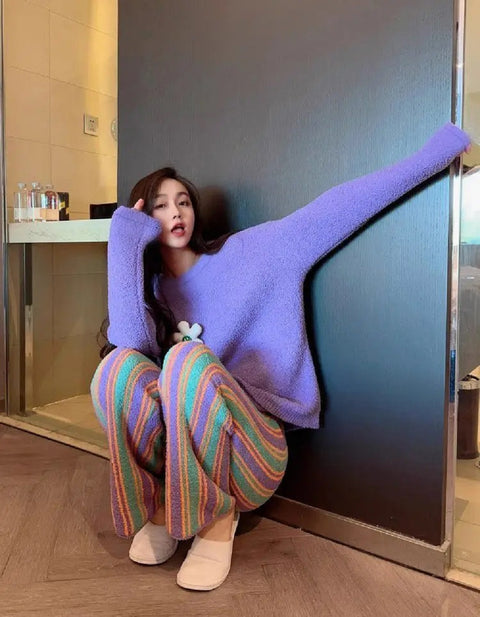 New Fashion Long Sleeves suit and Striped Night wear Pajama Set CODE: KAR4722