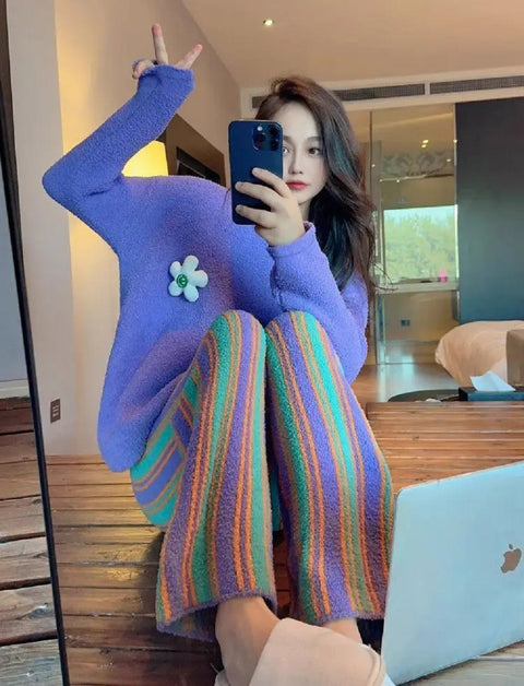 New Fashion Long Sleeves suit and Striped Night wear Pajama Set CODE: KAR4722