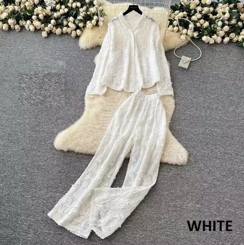New Embroidered Loose Long Sleeved Cardigan Two Piece Set CODE: KAR4725
