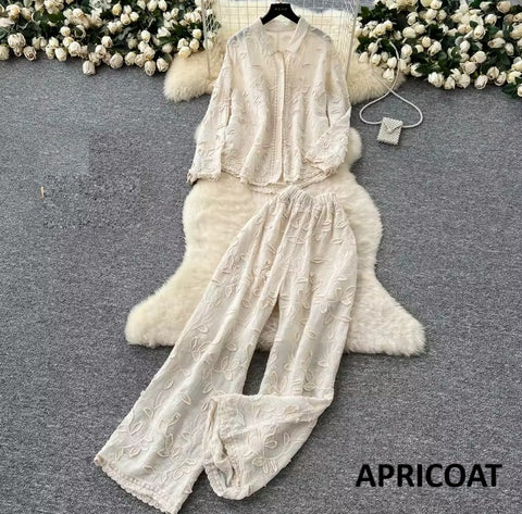 New Embroidered Loose Long Sleeved Cardigan Two Piece Set CODE: KAR4725