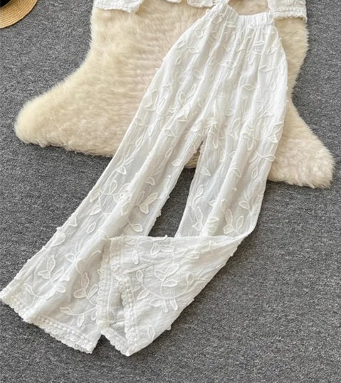 New Embroidered Loose Long Sleeved Cardigan Two Piece Set CODE: KAR4725
