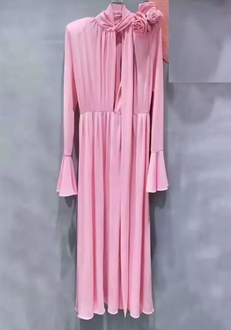 New Stand Collar Flare Sleeve Side Slit Pleated Long Dress CODE: KAR4726