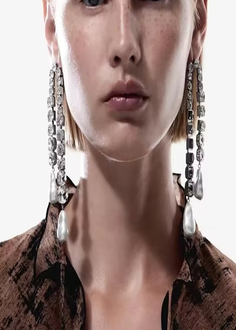 New Long Chain Tassel Drop Earirng with Pearl Pendat Earrings CODE: KAR4730