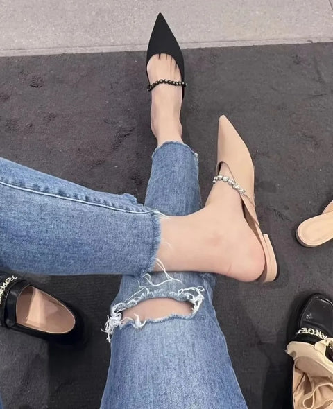 New Exquisite Pointed Tip Mule Shoes Luxury Baotou Casual Slippers CODE: KAR4735
